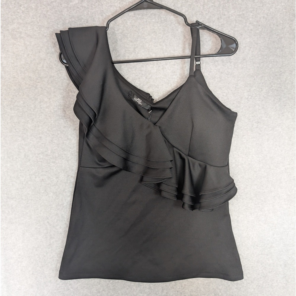 BKE Boutique Black One Shoulder Ruffle Top Camisole Womens Medium Dark Feminine